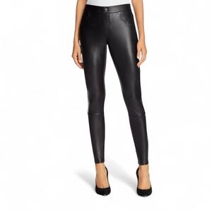 HUE Leatherette Black Faux Leather Trim Leggings Size S